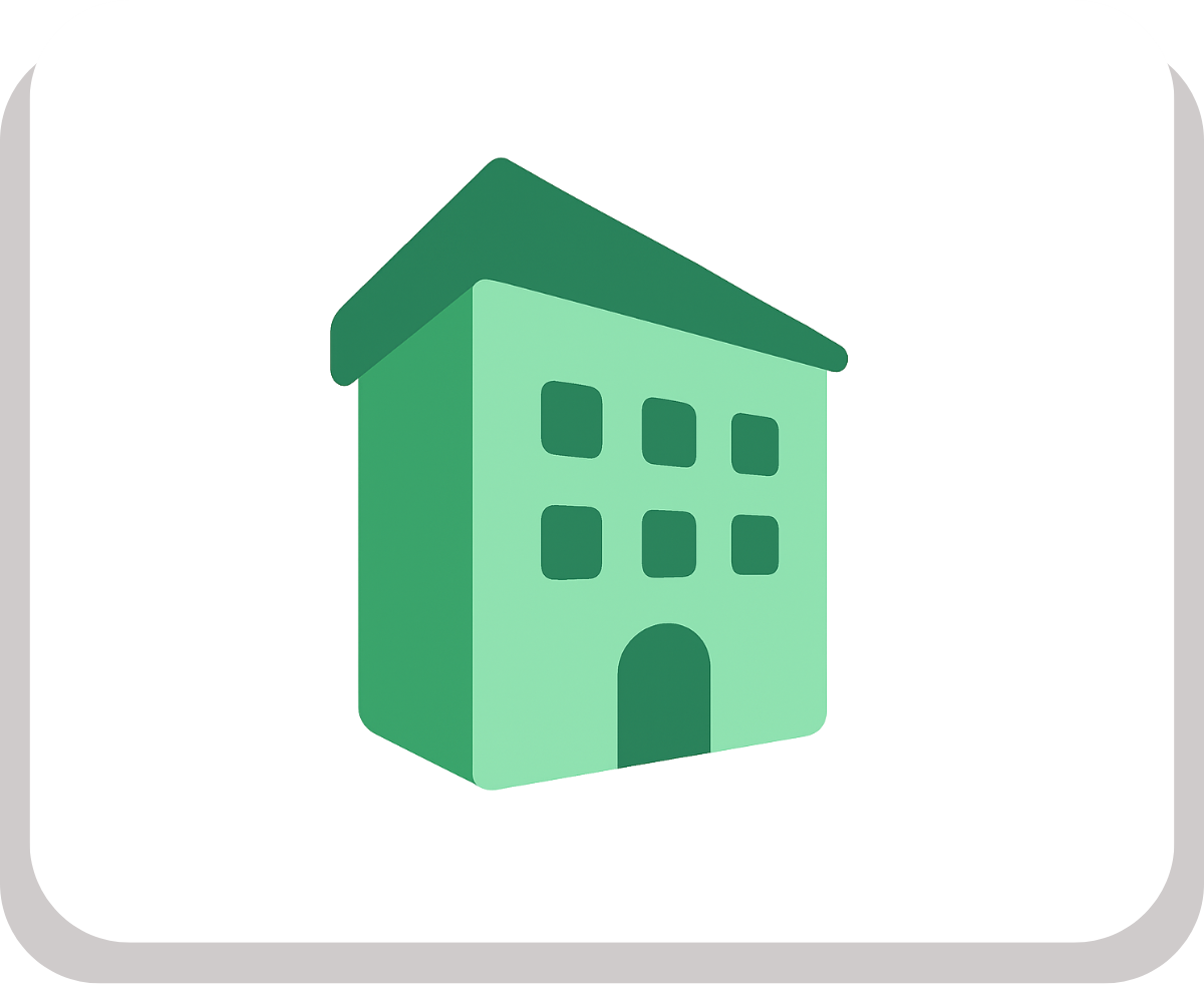 Icône verte de bâtiment représentant la gestion des clients et fournisseurs