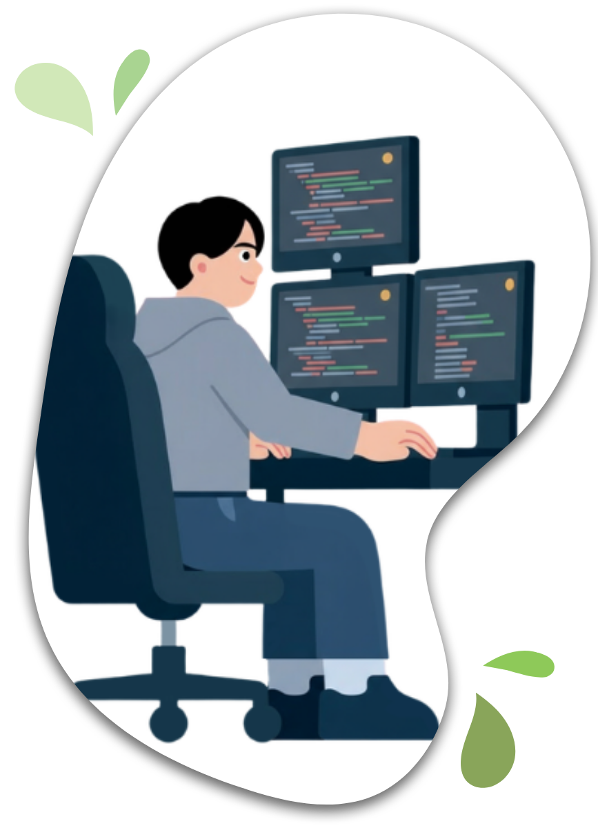 Développeur en train de coder sur plusieurs écrans pour améliorer les fonctionnalités de Panda ERP