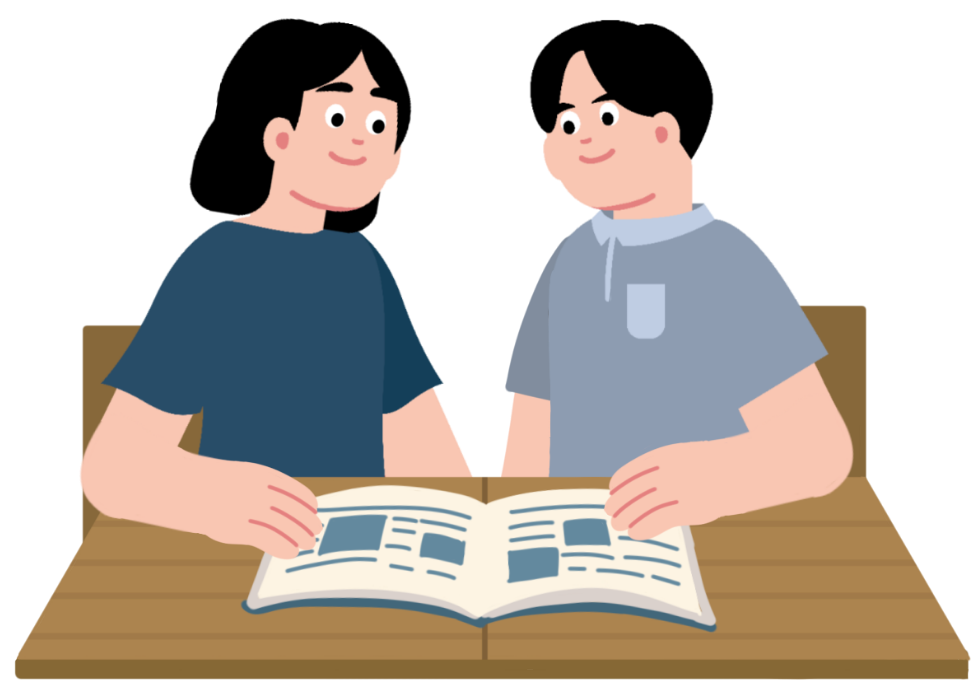 Deux collègues en train de lire un document ensemble, illustrant l'esprit d'équipe et le développement professionnel