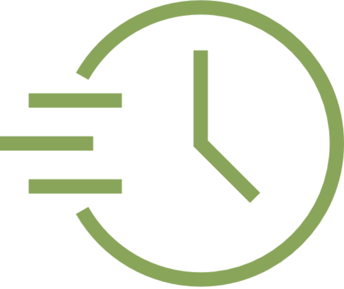 Icône gain de temps, horloge stylisée en mouvement