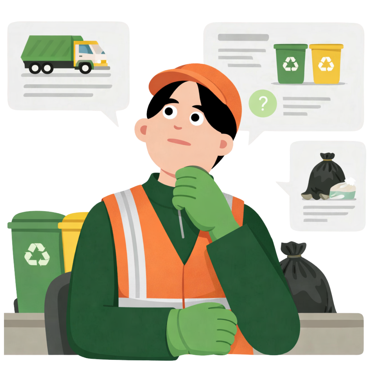 Personne en pleine réflexion avec des bulles d'informations, représentant la découverte des fonctionnalités de Dolibarr ERP/CRM